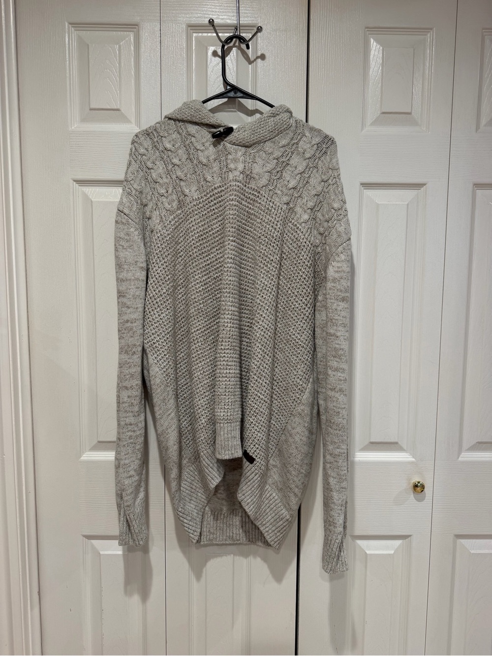 Men's Hooded Cable Knit Draped Cardigan Sweater - Light Gray